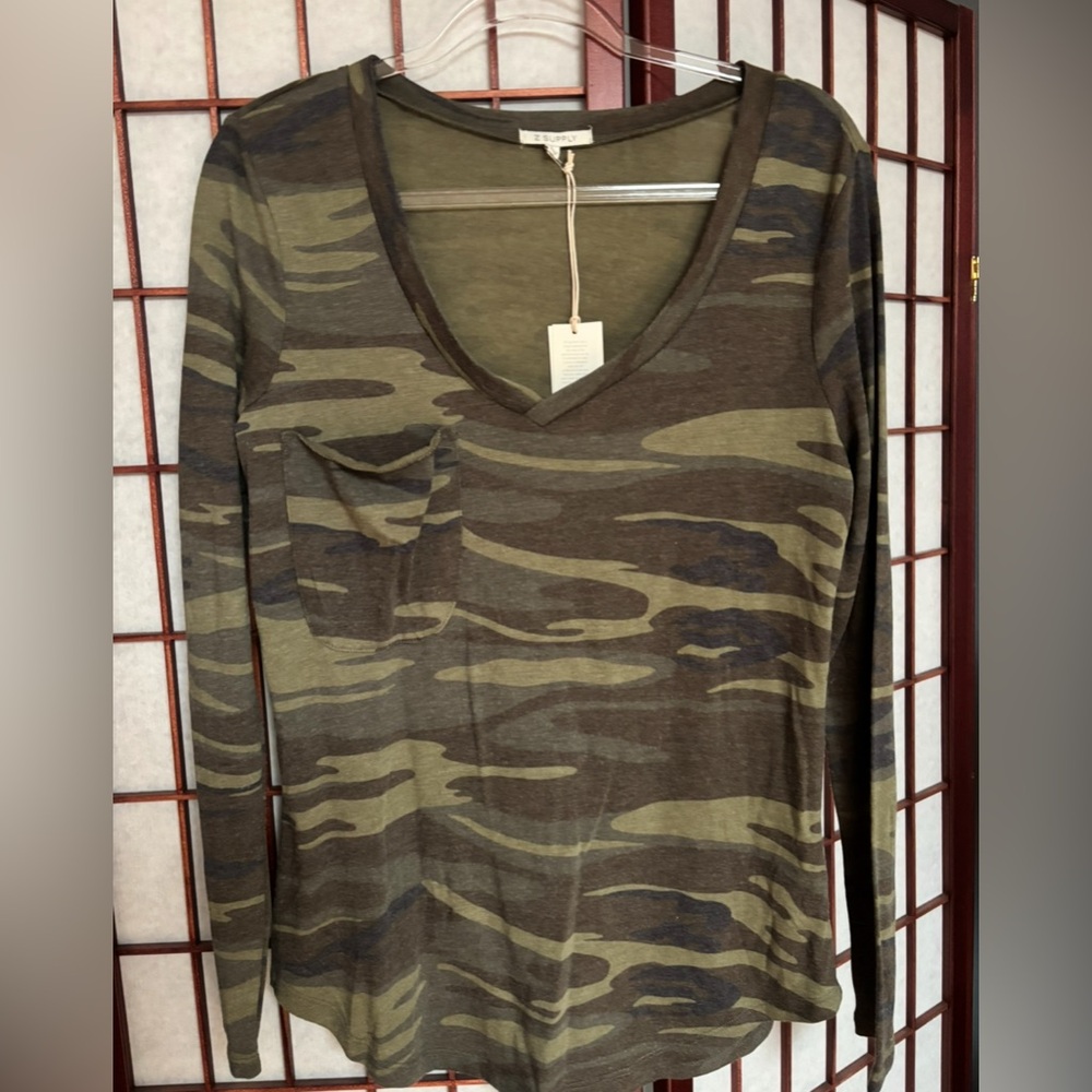 NWT Z Supply Olive Camouflage Long Sleeve Tee - Picture 3 of 7